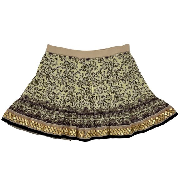 Vtg Y2K Free People Boho Paisley Sequin Tiered Mini Skirt • Skater Grunge Fairy - Picture 3 of 16